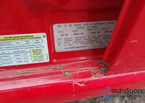 2010 Chevrolet Aveo Lt z USA, uszkodzony, nr VIN KL1TG5DE2AB107219